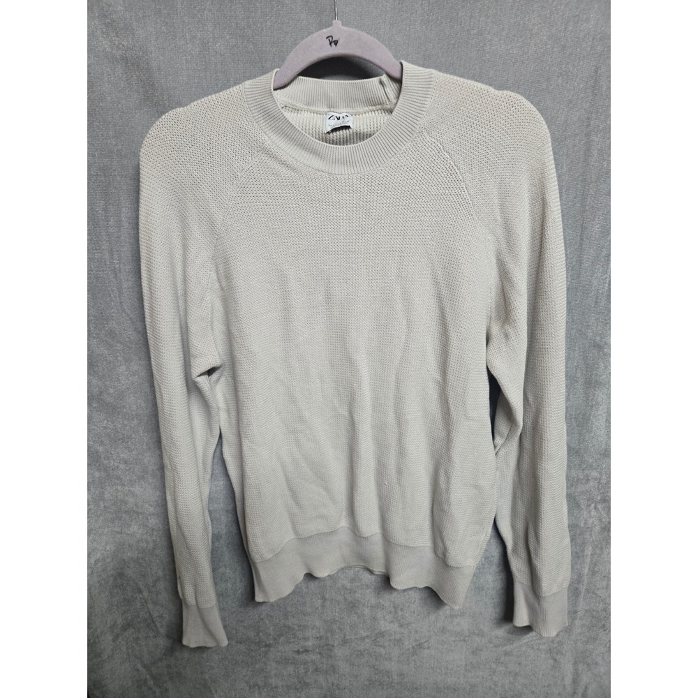 Zara Womens Light Beige Textured Knit Raglan Long Sleeve Crewneck Sweater Small